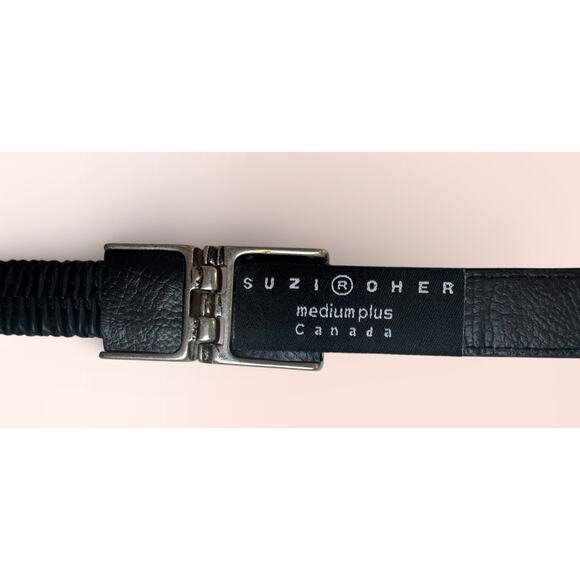 Vintage Suzi Roher Elastic Belt Black Leather Silver Buckle Medium Plus Canada main image 5